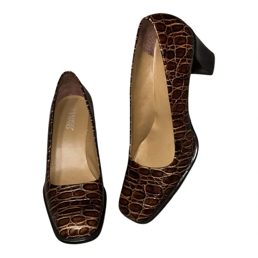 Vintage 90s/Y2K Franco Sarto Square Toe Leather Block Heels Chic Retro‎ Academia